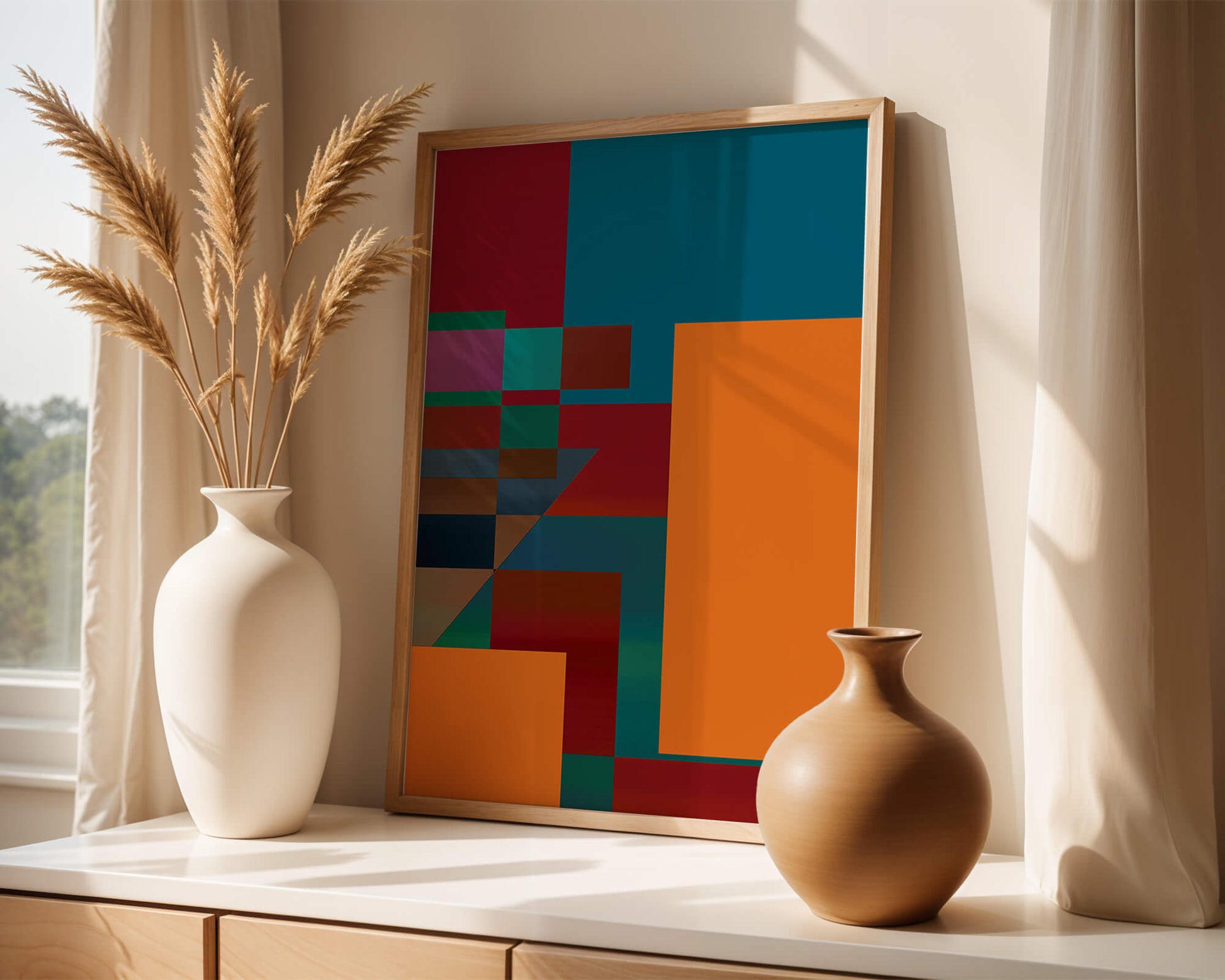 Colorful geometric abstract design with bold blocks and tones