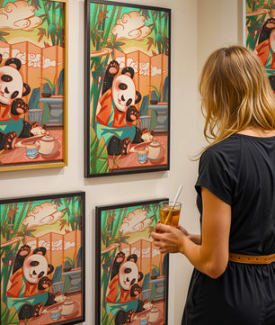 Cheerful Panda Having Tea in a Bamboo Garden - Mi tienda