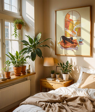 Black Cat Relaxing on Cozy Pillow with Scenic Window View