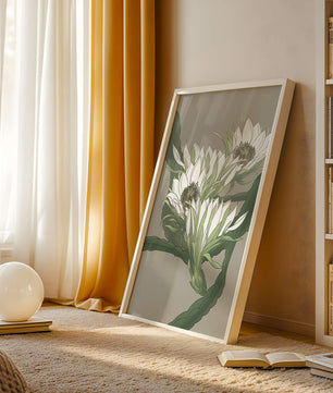 Beautiful botanical illustration of white blooming flowers with green leaves