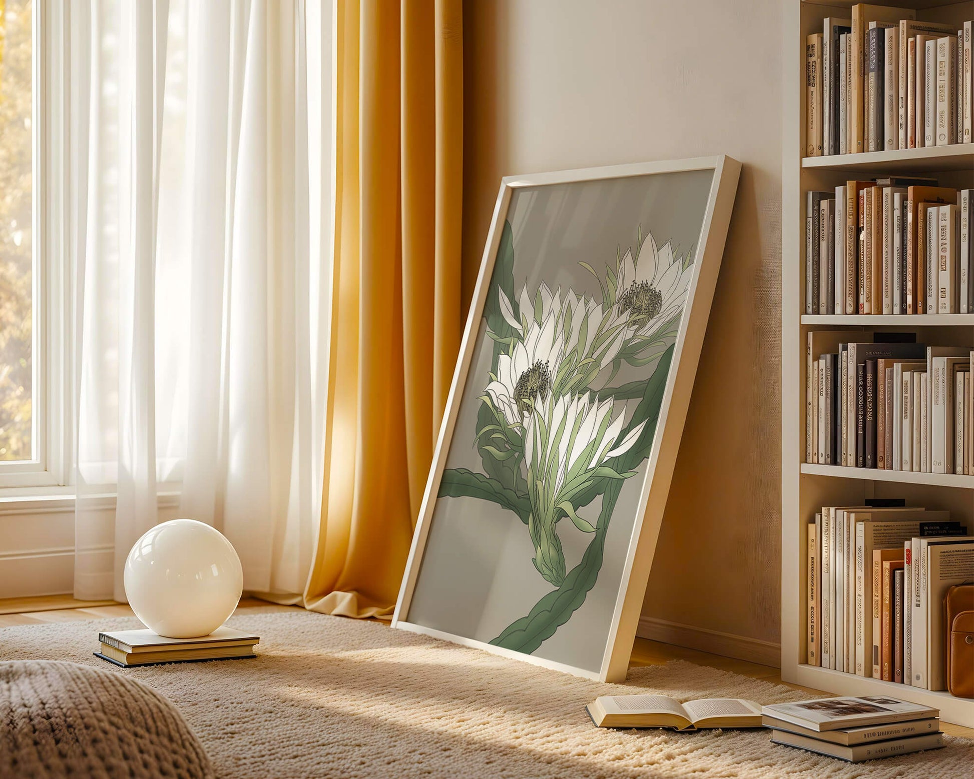 Beautiful botanical illustration of white blooming flowers with green leaves