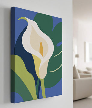 Ilustración floral abstracta con fondo verde y azul