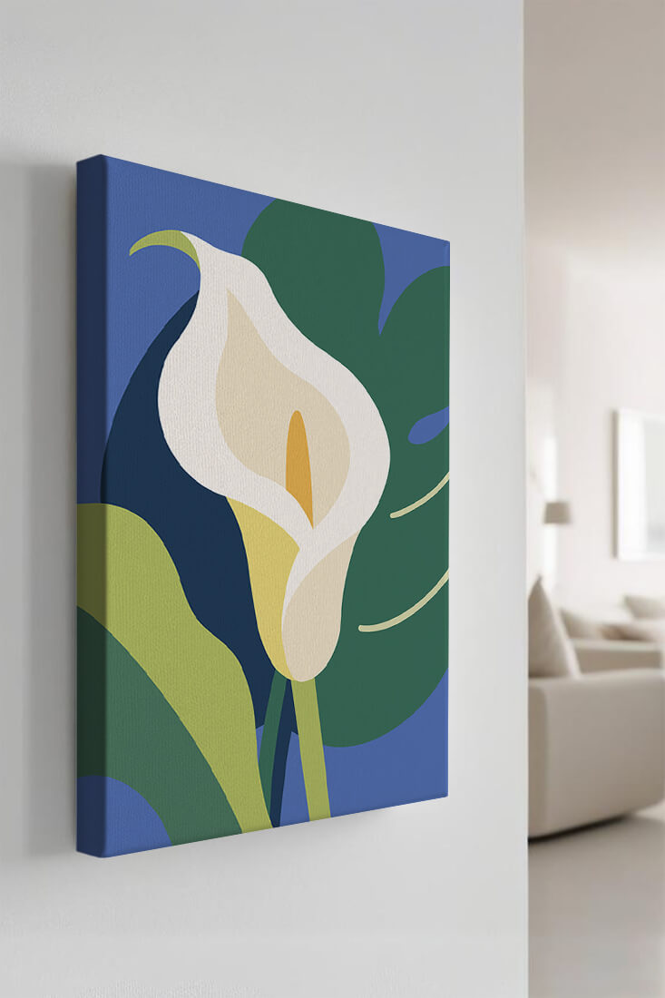 Ilustración floral abstracta con fondo verde y azul