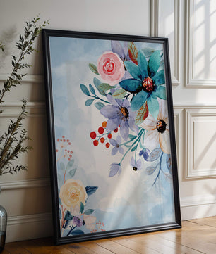 Watercolor floral illustration with vibrant flowers and leaves