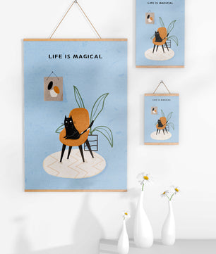 Charming Cat Relaxing on a Chair with Inspirational Quote and Art
