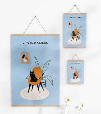 Charming Cat Relaxing on a Chair with Inspirational Quote and Art