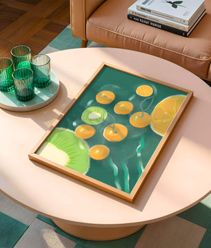 Ilustración de patrón de frutas vibrantes de kiwi y naranja