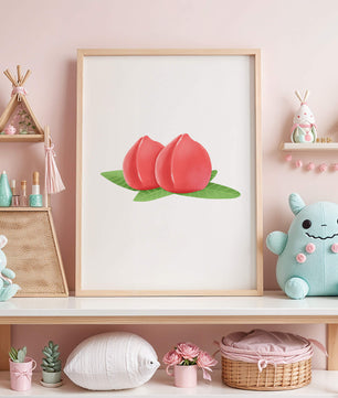 Ilustración realista de melocotones jugosos con hojas verdes