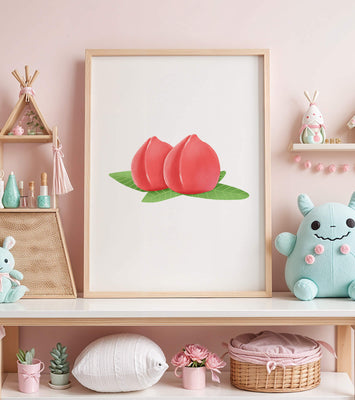 Realistic illustration of juicy peaches with green leaves