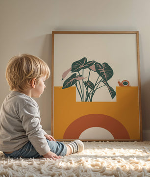Abstract Botanical Art with Snail and Geometric Shapes - Mi tienda