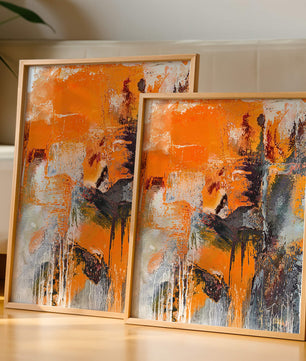 Arte abstracto texturizado en naranja y gris