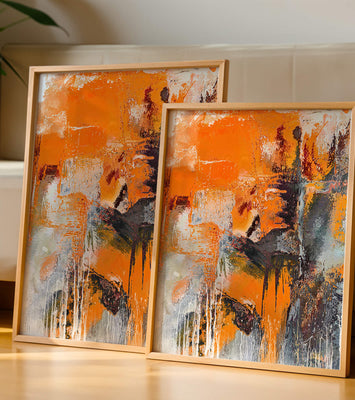 Abstract Orange and Grey Textured Art