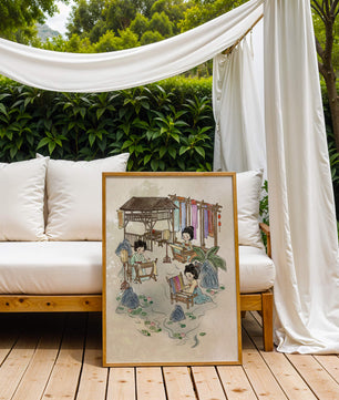 Charmante illustration des arts textiles traditionnels dans un cadre serein