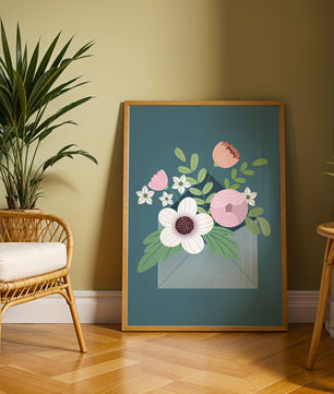 Floral bouquet in envelope with elegant botanical design