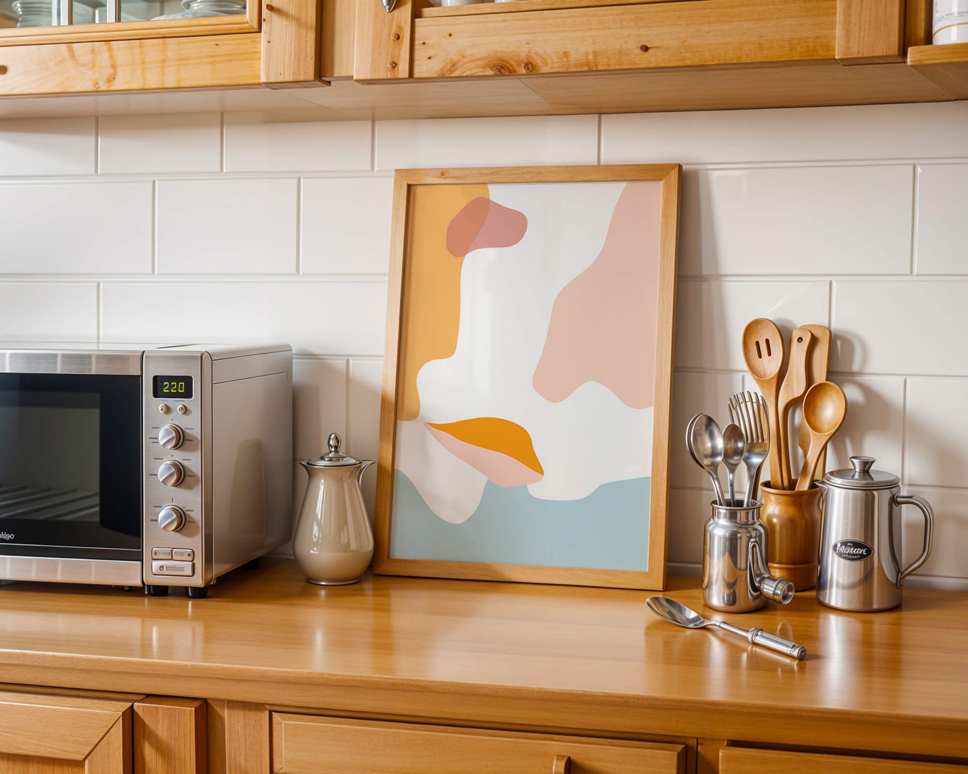 Abstract art with pastel color shapes on white background