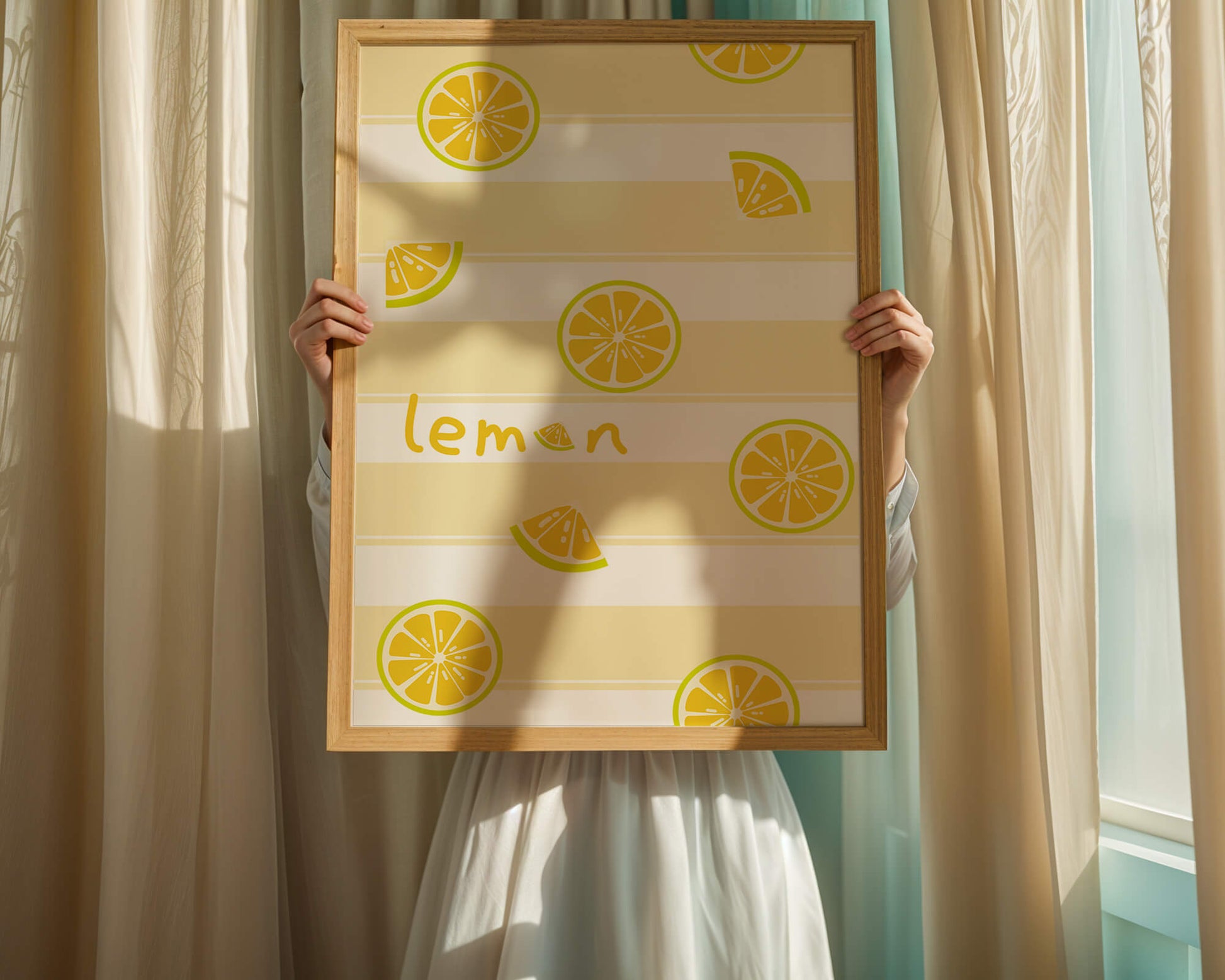 Yellow lemon slices pattern with bold stripes
