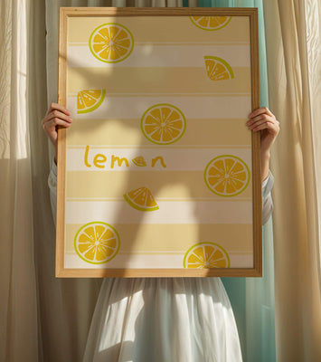 Yellow lemon slices pattern with bold stripes