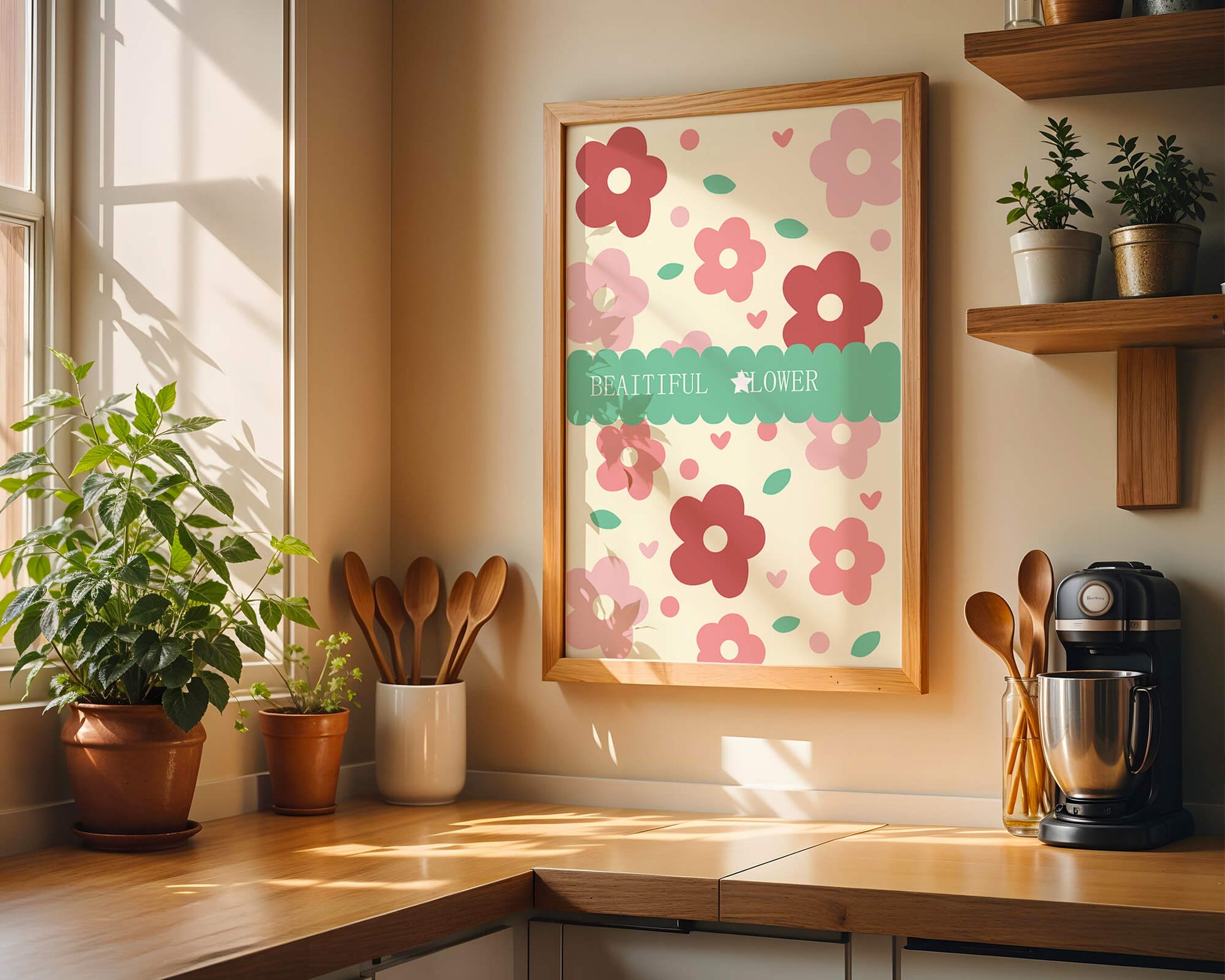 Floral pattern with retro color design and decorative text
