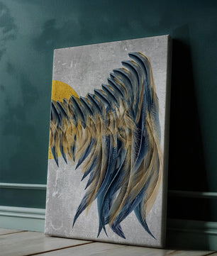 Abstract Composition with Blue and Gold Accents on Textured Background