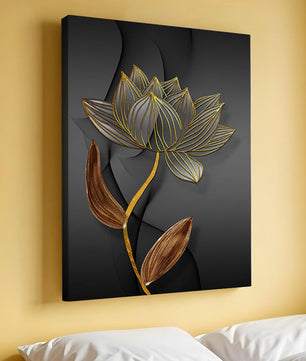 Elegant Gold Outlined Lotus On Dark Background - Mi tienda