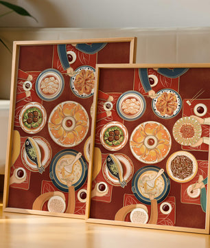 Colorful Chinese cuisine on a dining table with traditional dishes