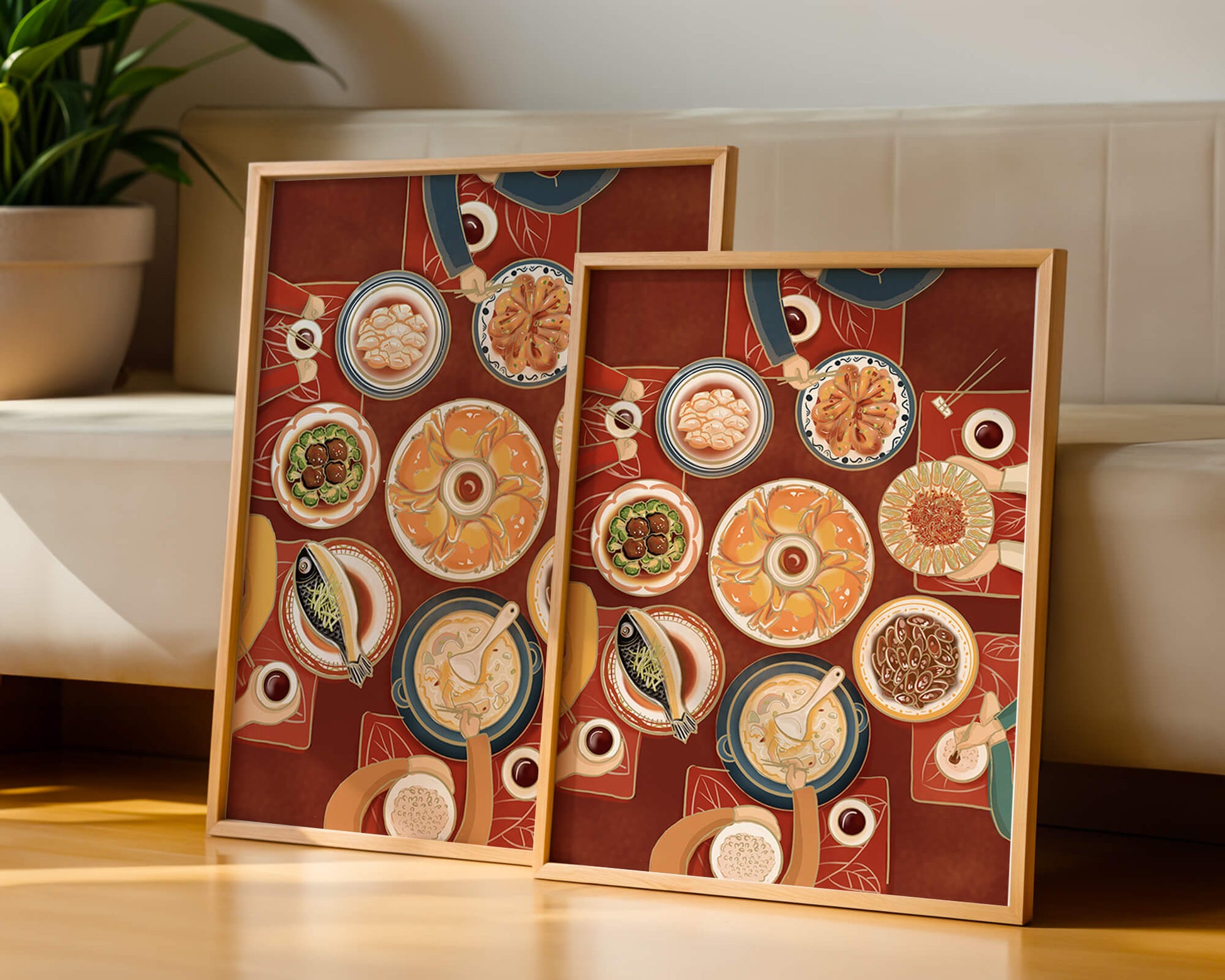 Colorful Chinese cuisine on a dining table with traditional dishes