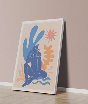 Abstract Illustration of a Blue Silhouette Woman with Organic Shapes