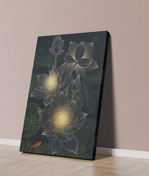 Beautiful lotus flowers with glow effect and koi fish - Mi tienda