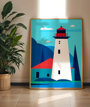 Illustration moderne d'un phare avec des couleurs vives