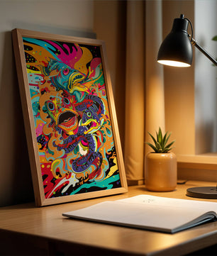 Arte abstracto de peces coloridos con elementos vibrantes