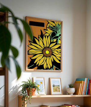 Colorful sunflower illustration with bold lines and dots
