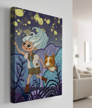 Whimsical Adventure in a Magical Night Sky Landscape