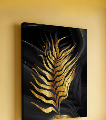 Golden Palm Leaf on Black Background