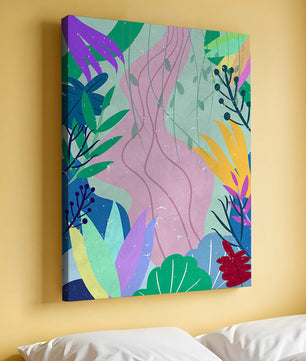 Abstract Botanic Composition with Vibrant Leaves and Shapes