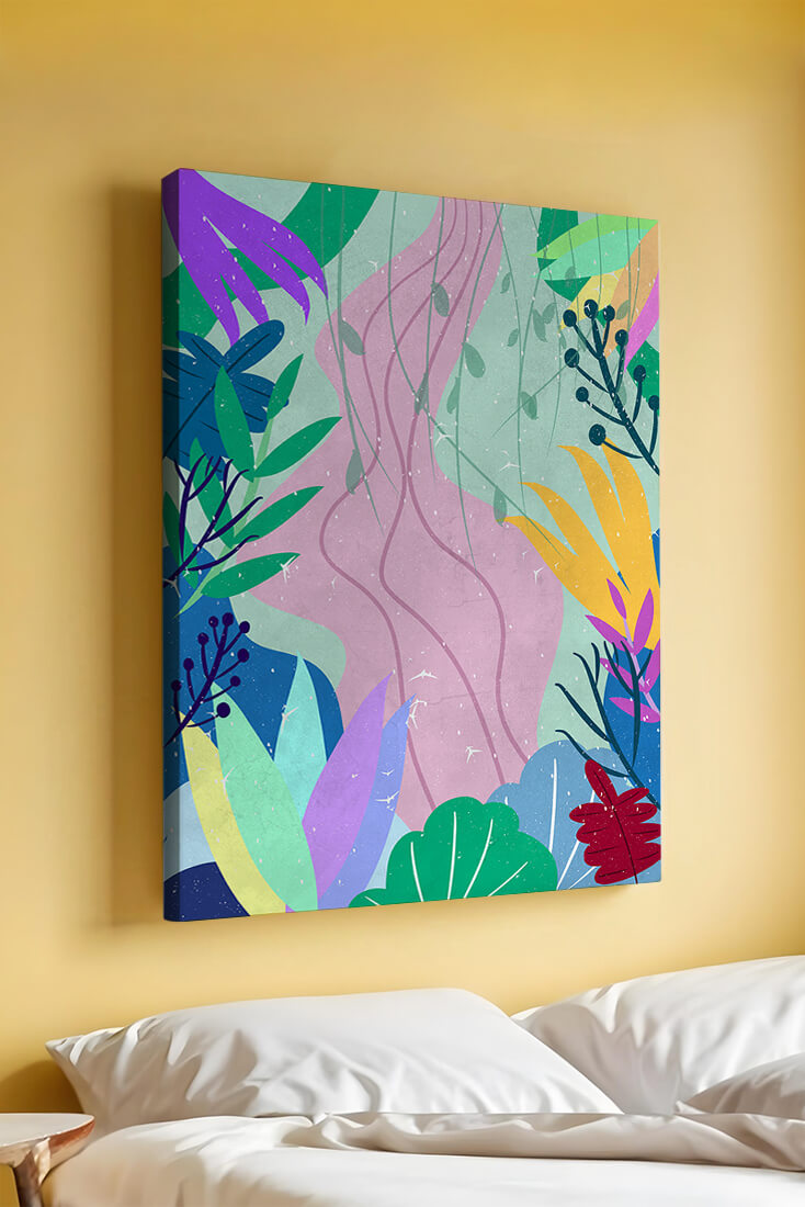 Abstract Botanic Composition with Vibrant Leaves and Shapes
