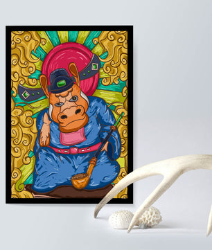 Ilustración colorida de un personaje animal caprichoso con alrededores ornamentados