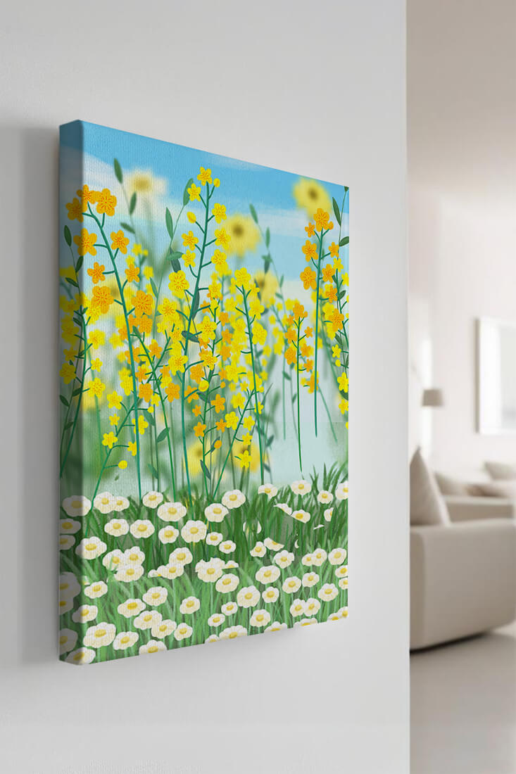 Springtime Meadow With Blooming Yellow And White Flowers