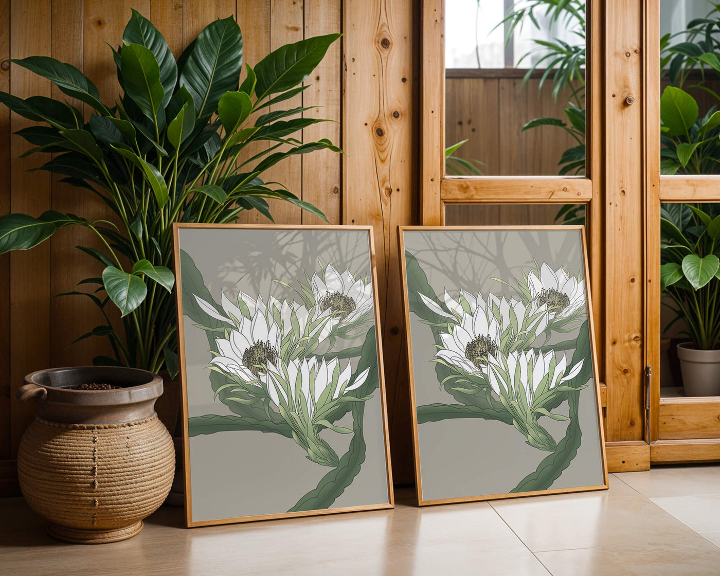 Beautiful botanical illustration of white blooming flowers with green leaves