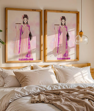 Illustration élégante à l’aquarelle d’une femme traditionnelle en tenue rose
