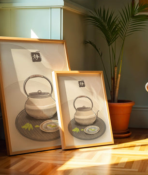 Traditional Japanese teapot with steaming tea and serene setting