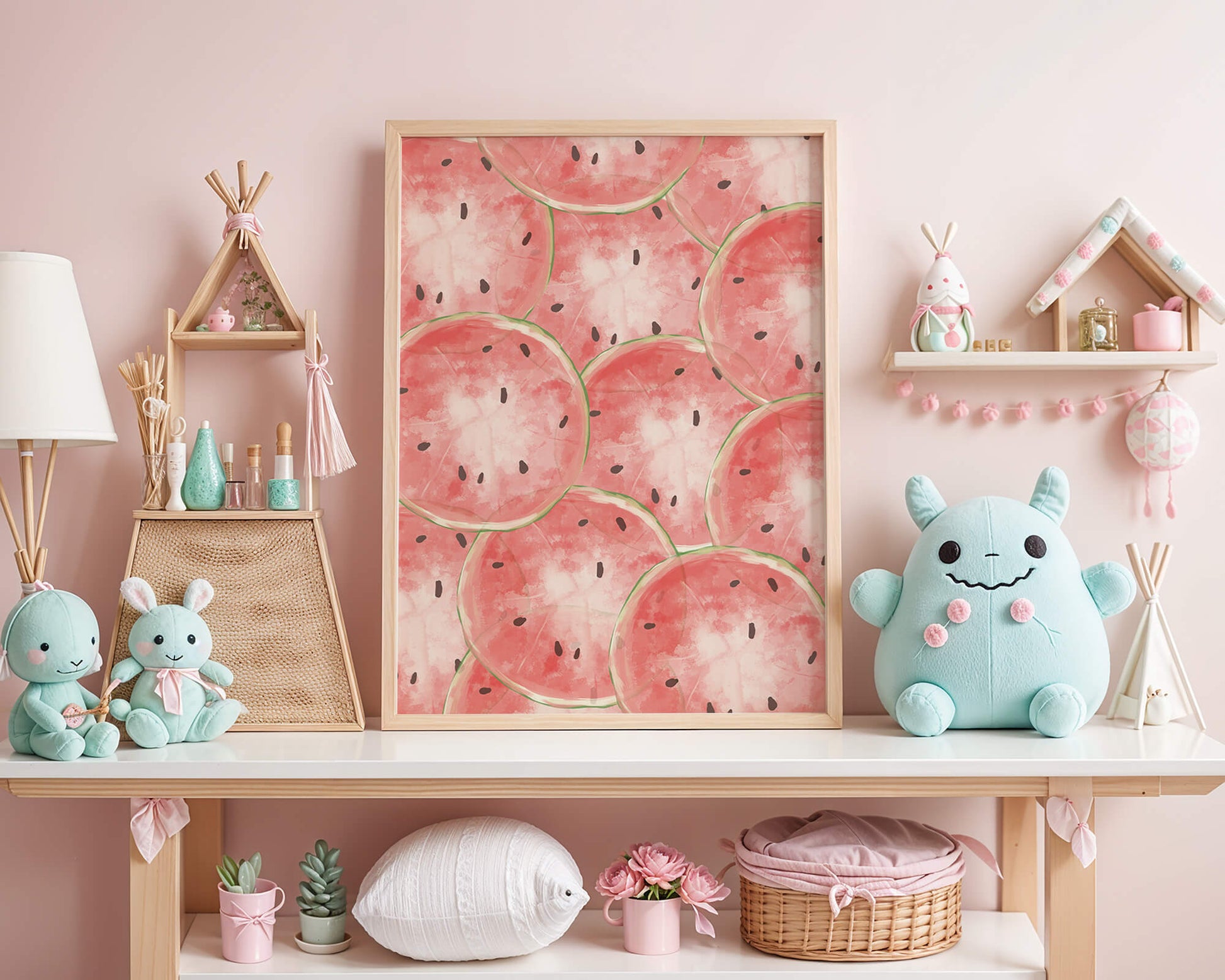 Watercolor watermelon slice pattern full of vibrant summer vibes