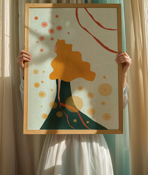 Abstract Portrait of a Woman with Flowing Golden Hair and Geometric Shapes - Mi tienda