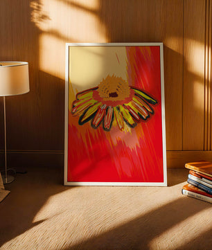 Abstract vibrant flower illustration with bold colors and dynamic strokes
