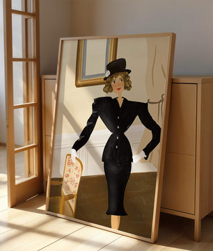 Elegant Woman in Vintage Fashion with Black Suit and Hat
