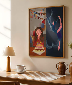 Geburtstagsfeier-Illustration mit Kuchen und Tanzfigur
