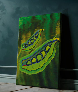 Ilustración abstracta de guisantes verdes coloridos con fondo vibrante