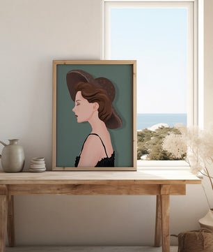 Elegant Woman in Profile with Stylish Hat - Mi tienda