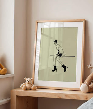 Schicke minimalistische Illustration einer sitzenden Frau in stylischen Stiefeln