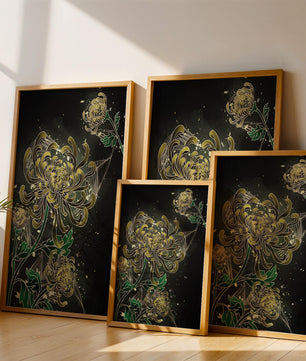 Elegantes Chrysanthemen-Design mit goldenen Akzenten