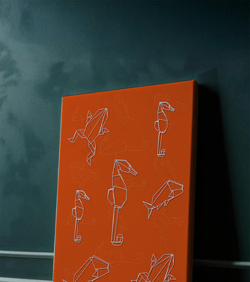 Geometric animal patterns on vibrant orange background